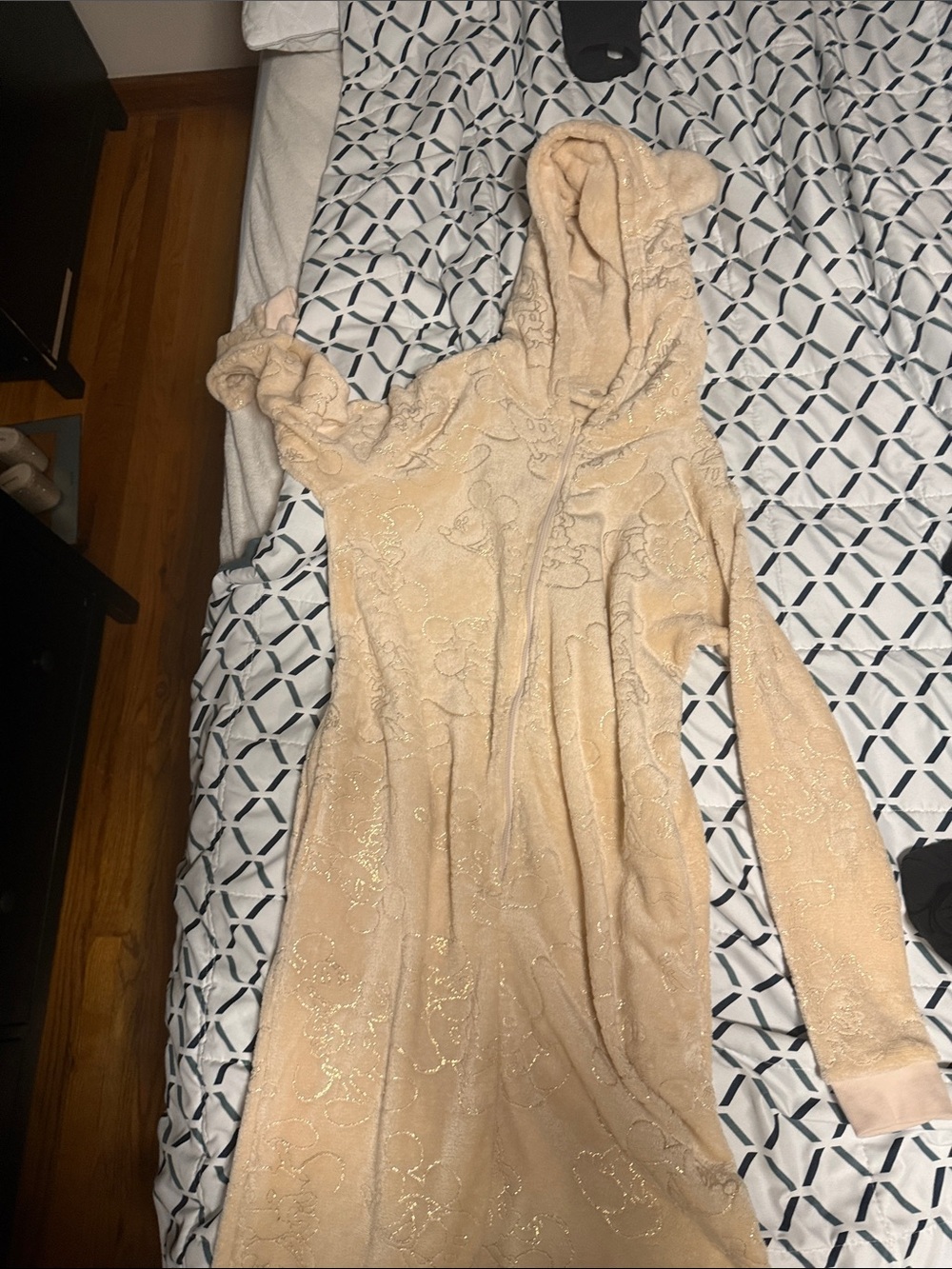 Plush Hooded Women's Dress in Light Beige with Sparkle